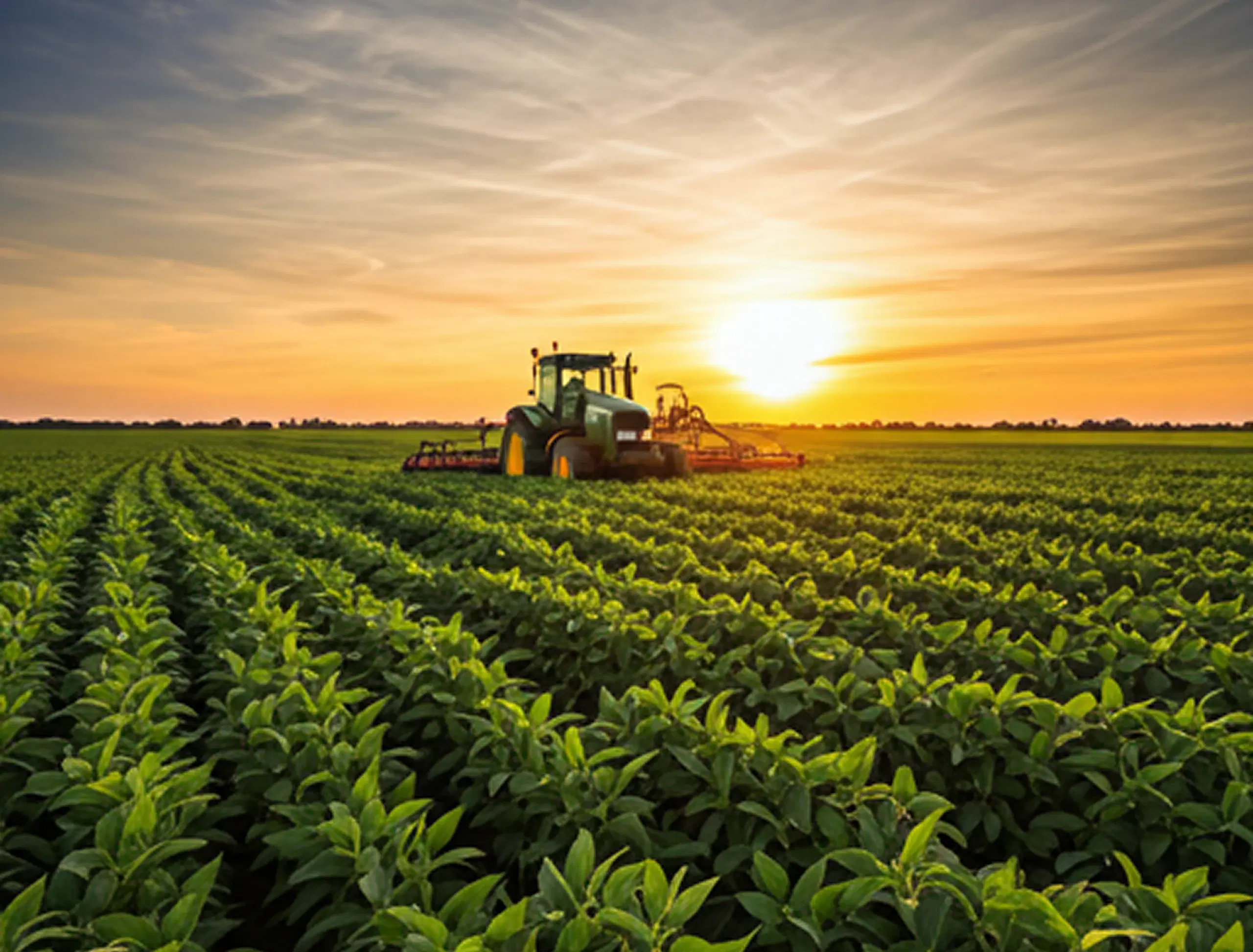 Campo agrícola al atardecer